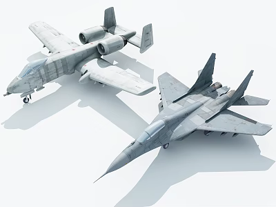 Two Modern Military Gray Fighter Jets Different Models On White Background 3d model