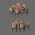 Modern Dining Table Set With Wooden Surface And Light Colored Upholstered Chairs 3d model