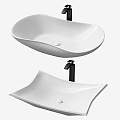 Modern White Washbasins In Various Shapes With Black Faucets Design