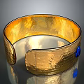 Golden Textured Bracelet With Blue Gemstone Decoration For Fashion Accessory