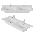 Double White Ceramic Washbasin with Chrome Faucets Rectangular Design for Modern Bathroom 3d model