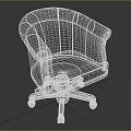 Green Leather Office Chair With Wooden Armrests And Rolling Wheels Base