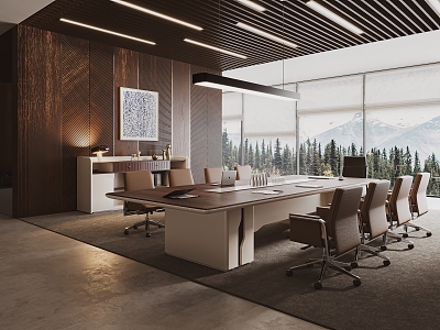 Modern Office Meeting Room Large Meeting Room Open Meeting Room Meeting Table and Chair Combination Desk Office Chair Filing Cabinet Chandelier Office Jewelry Ornaments 3d model