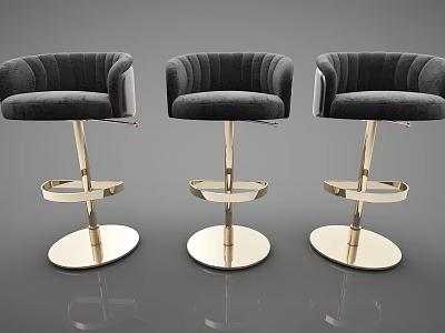 Modern Black Upholstered Bar Stools With Golden Metal Frame And Round Base 3d model