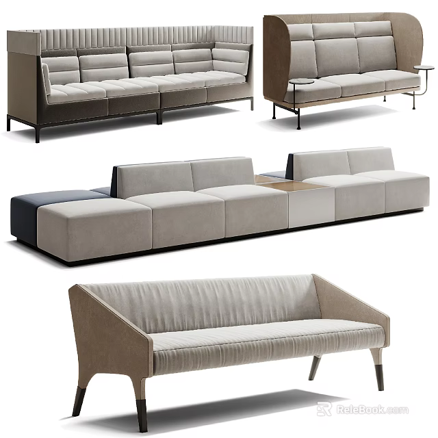 Modern Modular Sofa Set With Multiple Seats And Neutral Fabric Upholstery Design 3d model