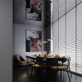 Elegant Modern Private Dining Room With Dining Table Chairs Artworks And Window Blinds