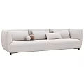 Three Seater Sofa in Various Neutral Tones with Upholstered Modern Minimalist Design and Decorative Round Pillows