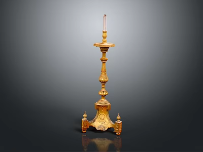 Vintage Golden Carved Decorative Candlestick With Intricate Base And Ornate Details 3d model