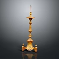 Vintage Golden Carved Decorative Candlestick With Intricate Base And Ornate Details