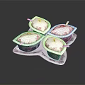 Ceramic Dinnerware Set With Four Lidded Bowls And Matching Pink Floral Saucers