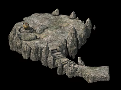 Rocky Island 3D Model With Stone Steps And Central Pot Structure 3d model