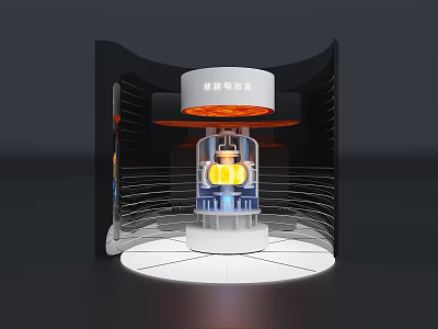 Science and Technology Exhibition Hall Showcasing New Fusion Power Station Model with Futuristic Display Design 3d model