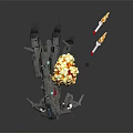 Sci Fi Spaceship Explosion Scene With Flames And Flying Missiles 3d model
