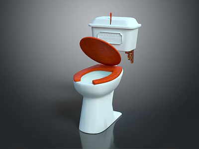 Stylish White Toilet With Orange Seat And Classic Tank Design 3d model