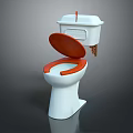 Stylish White Toilet With Orange Seat And Classic Tank Design