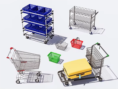 Shopping Carts Colorful Baskets And Trolleys As Essential Public Facilities In Stores 3d model