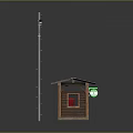 Outdoor Brick Shelter Red Mailbox And Utility Pole With Street Lights