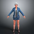 3D Model Woman With Silver Hair Blue Denim Jacket Gray Vest And Brown Shoes