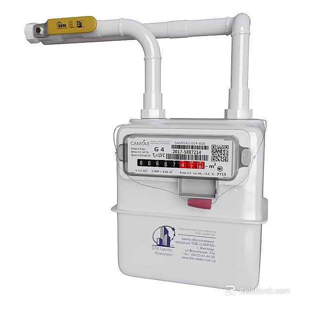 Industrial Gas Meter Equipment With Digital Display Barcode And Red Button Components 3d model 