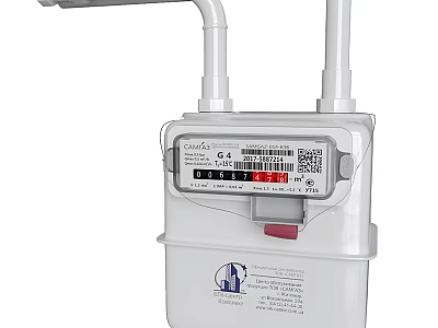Industrial Gas Meter Equipment With Digital Display Barcode And Red Button Components 3d model