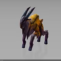 Fantasy Mythical Creature 3D Model With Purple Horns And Orange Fur Design