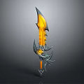 3D Model of Decorative Weapon With Yellow Gray Sharp Blade and Intricate Design