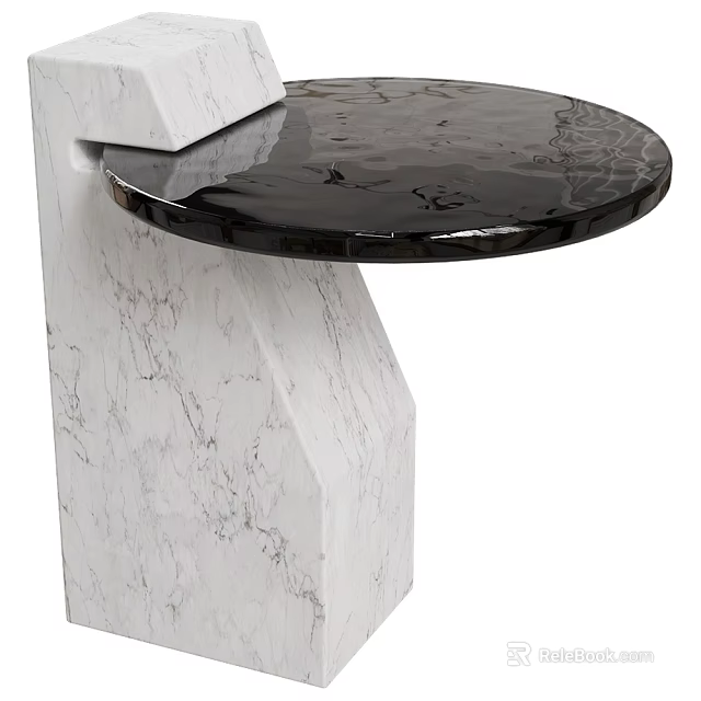 Sleek Black Marble Coffee Table With White Geometric Sculptural Base 3d model