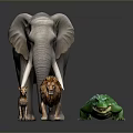 Wild Animals Display Featuring Elephant Lion And Crocodile On Dark Background 3d model