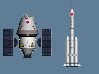 Chinese Spacecraft With Solar Panels And Rocket For Space Exploration Missions 3d model