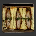 Sliced Bread With Meat And Fresh Herbs In Paper Box For Tasty Snack