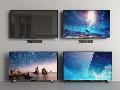 65 Inch TV With Wall Mounted And Stand Base Different Screen Displays 3d model