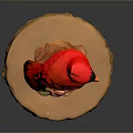 Red Bird Statue Decorative Figurine With Orange Base And Floral Patterns