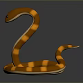 Orange And Yellow Striped Coiled Snake 3D Model On Gray Background 3d model