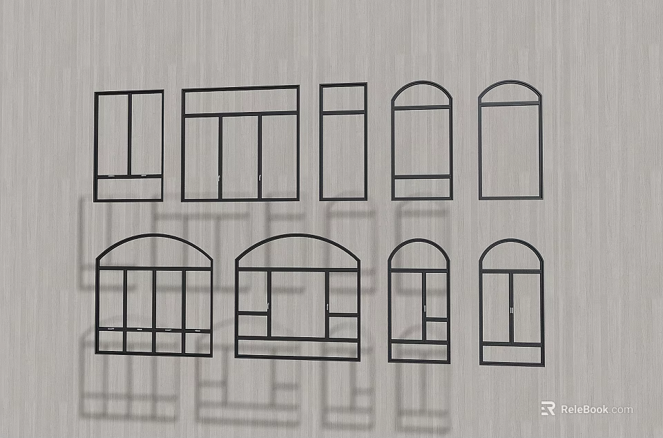 Casement Windows Various Design Styles With Grid Patterns And Different Shapes 3d model 