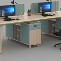 Modern Office Desks Workspace Setup With Computers Chairs And Storage Cabinets 3d model