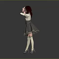 Little Girl In Gray Ballet Tutu Dress With Red Headband Dancing Pose