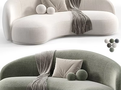 Two Seater Cream And Green Sofa With Pillows Pom Poms And Throw Blanket 3d model
