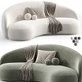 Two Seater Cream And Green Sofa With Pillows Pom Poms And Throw Blanket