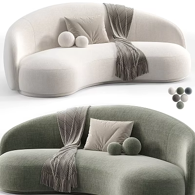 Two Seater Cream And Green Sofa With Pillows Pom Poms And Throw Blanket 3d model