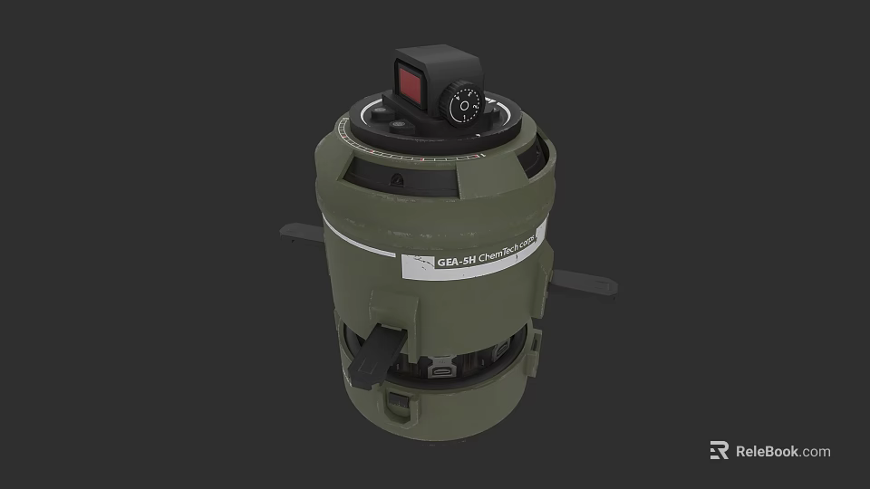 Green Cylindrical Weapon With 40mm Caliber And Black Top Control Device 3d model 