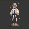 Child With Pink Hair Pink Coat And Blue Dress On Orange Elements Base