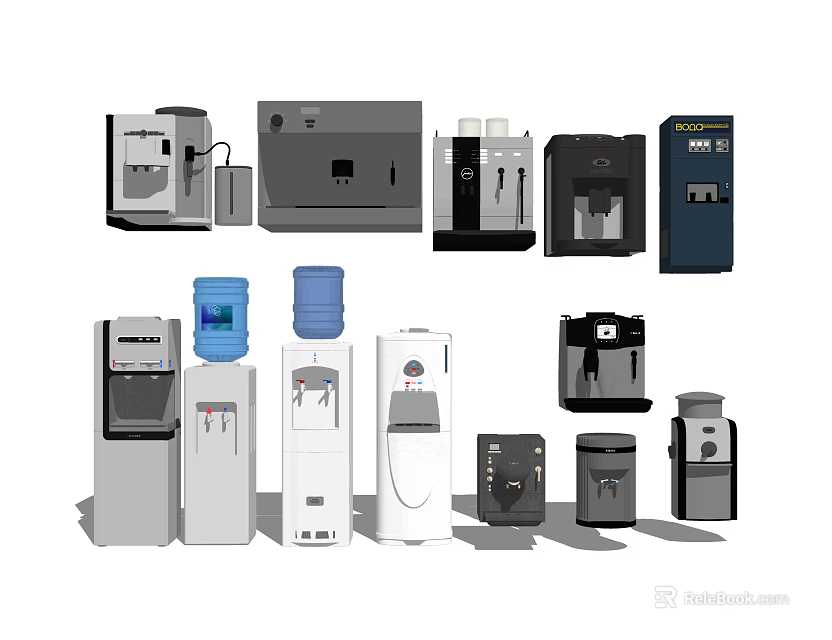 Diverse Daily Use Electrical Appliances Featuring Water Dispensers Coffee Makers And Small Home Devices 3d model 