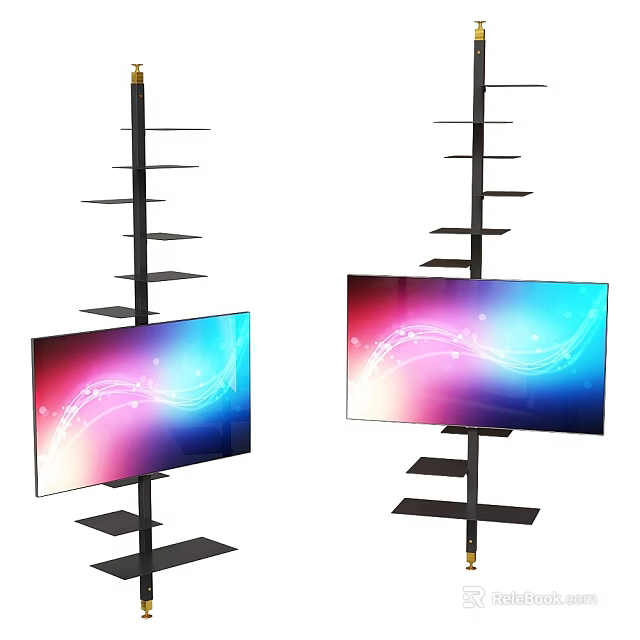 Modern Shelving Unit with Multiple Shelves and TV Screens Featuring Vibrant Colorful Displays 3d model 