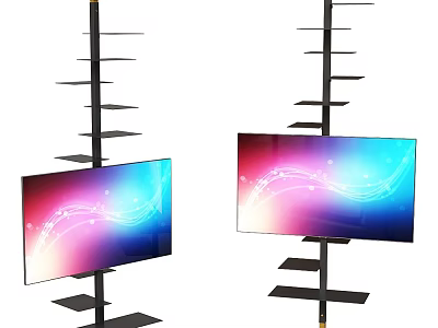 Modern Shelving Unit with Multiple Shelves and TV Screens Featuring Vibrant Colorful Displays 3d model