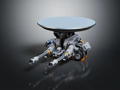 Advanced Mechanical Weapon System Featuring Dual Barrels Rotating Base And Metallic Components 3d model
