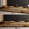 Rustic Wooden Console Table With Dog Figurine Vase Pinecones And Books