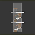 Spiral Staircase Model With Multi Level Platforms And Wooden Steps Transparent Structure