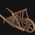 Rustic Antique Wooden Wheelbarrow Featuring Handcrafted Frame And Classic Wheel Structure 3d model