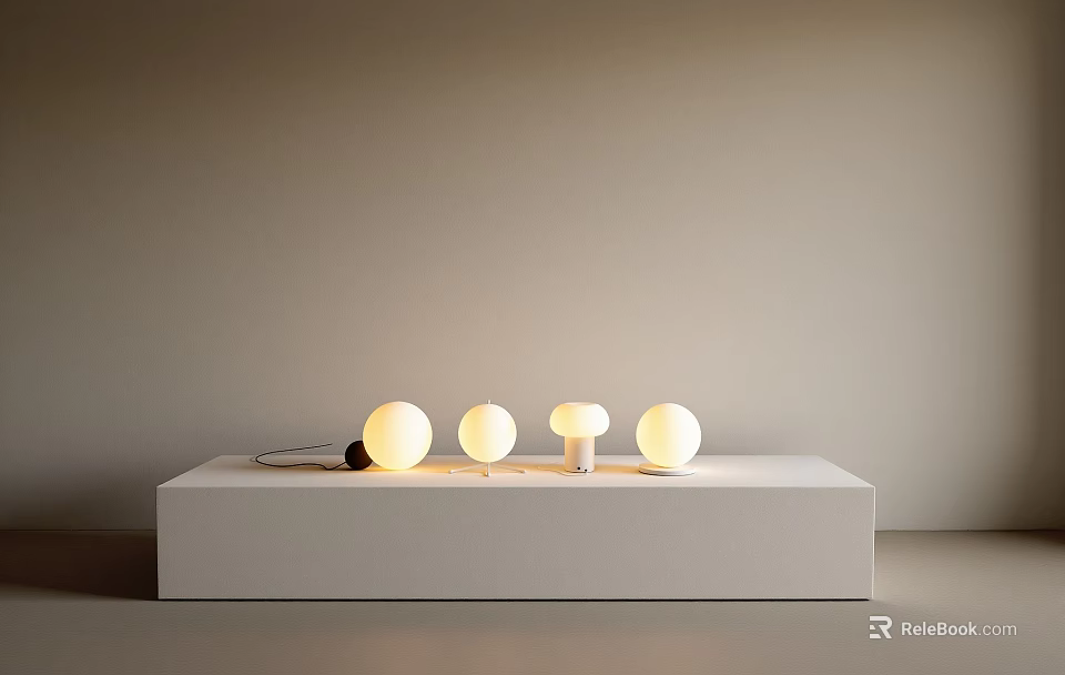 Modern Decorative Lights Illuminated On White Display Platform With Minimalist Design 3d model 