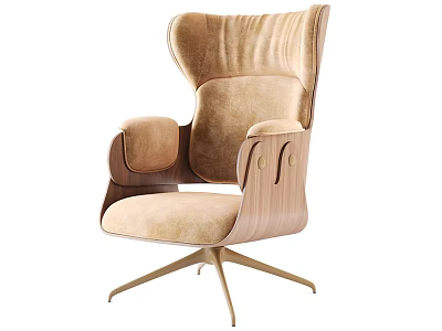 Elegant Modern Office Chair With Plush Padded Backrest Wooden Arms And Gold Metal Base 3d model
